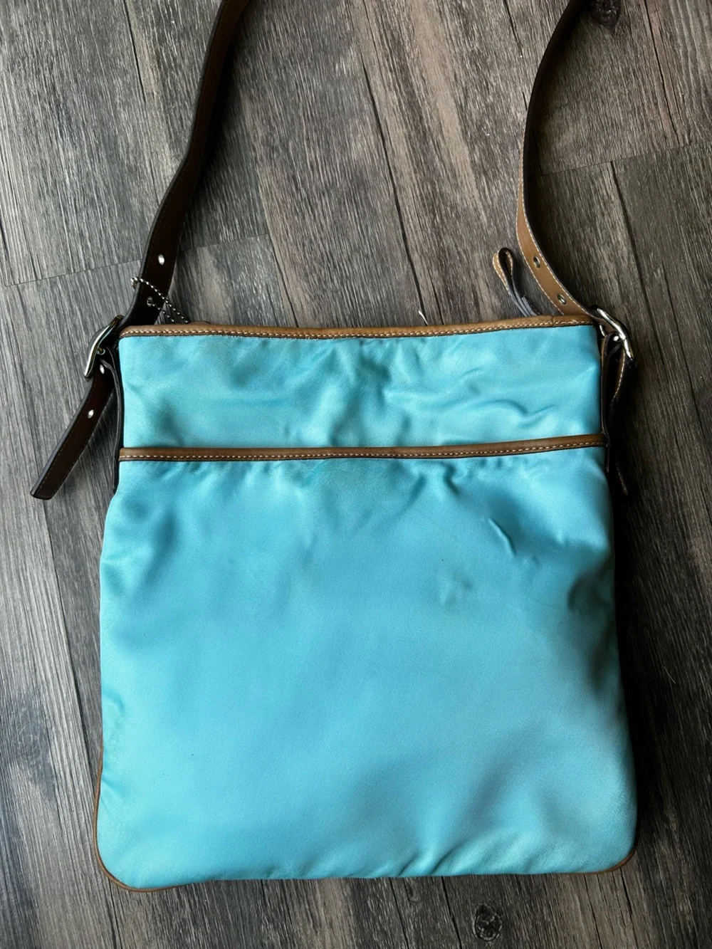 Coach Vintage File Turquoise Crossbody Bag with Tan Trim very Rare 2003